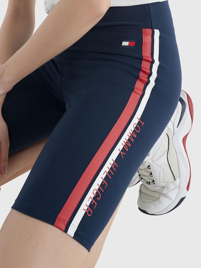 Női Tommy Hilfiger High-Rise Stripe Bike Rövidnadrág Sötétkék | HU 305ZUT